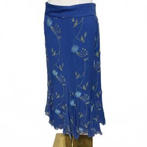 Vintage 100% Silk Embroidered Beaded Maxi Skirt, Anne Klein, Size 12